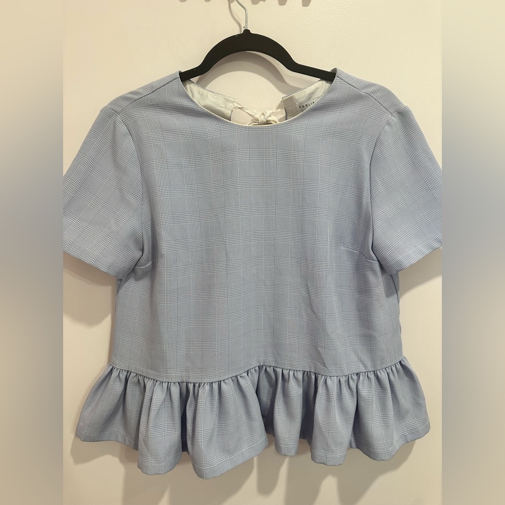 English Factory Blue Peplum Tie Back Top, Size Small